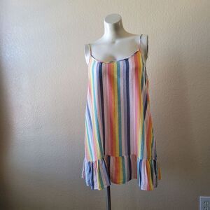 Self Contrast Athena Striped Multicolor Ruffle Mini Slip Dress Size L New